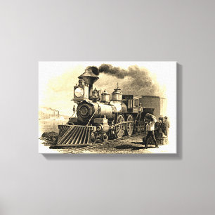 Sepia Vintage Steam Train Engine  16" x 11" Canvas Print