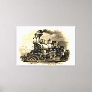 Sepia Vintage Steam Train Engine  48" x  32" Canvas Print