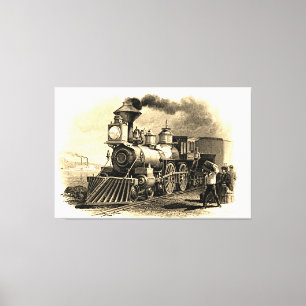 Sepia Vintage Steam Train Engine 60" x 40" LARGE Canvas Print