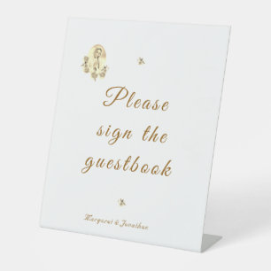 Sepia Virgin Mary Wedding Reception Pedestal Sign