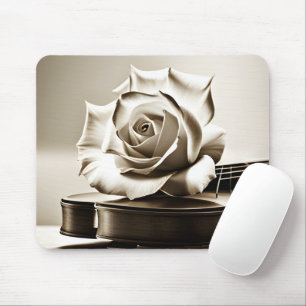 Sepia White Rose On Violin Mouse Pad
