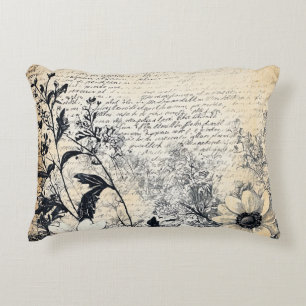 Sepia Wildflower Manuscript Botanical Art Accent Pillow