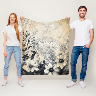 Sepia Wildflower Manuscript Botanical Art Fleece Blanket