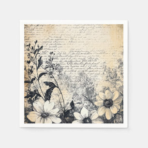 Sepia Wildflower Manuscript Botanical Art Napkin