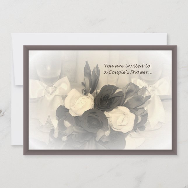Sepia Winglasses and Flowers Couple's Invitation (Front)