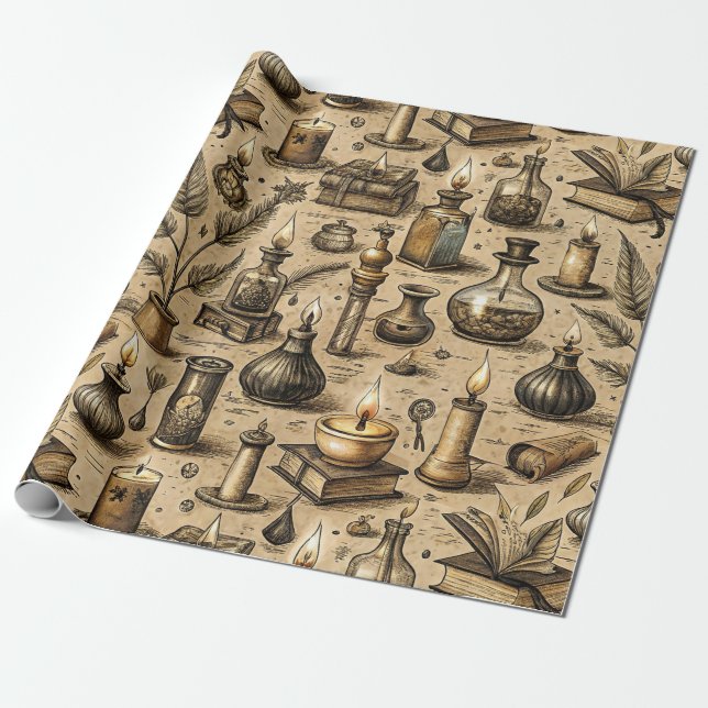 Sepia Witchcraft Alchemy Books Potion Vintage Wrapping Paper (Unrolled)
