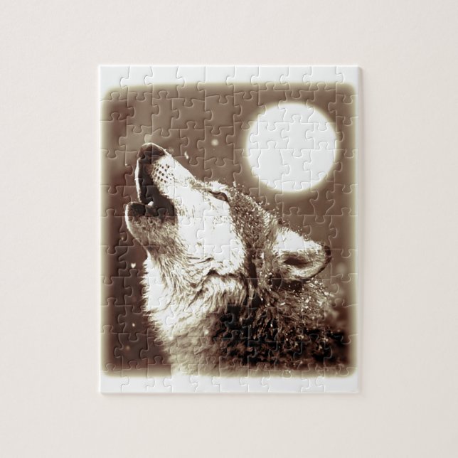 Sepia Wolf & Moon Jigsaw Puzzle (Vertical)