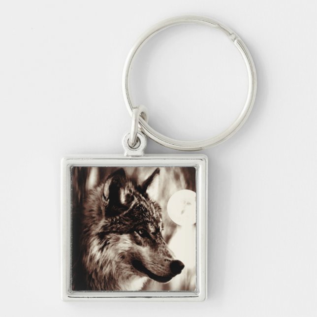Sepia Wolf & Moon Keychain (Front)