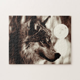 Sepia Wolf Motivational Freedom Night Fullmoon Jigsaw Puzzle