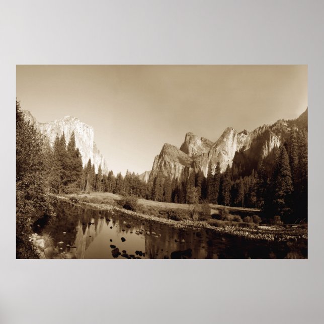 Sepia Yosemite Valley Poster (Front)
