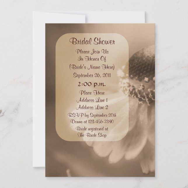 Sepia Zinnia Fête des mariées Invitation (Devant)
