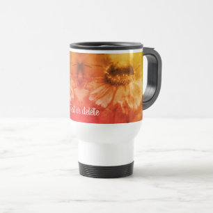 Sepia Zinnia Vintage Floral Art Personalized Travel Mug