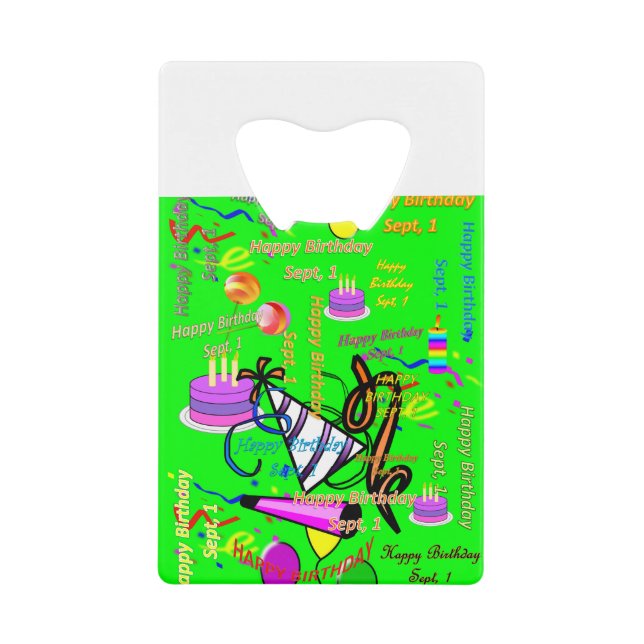 sept, 1 kids birthday credit card bottle opener (Front)