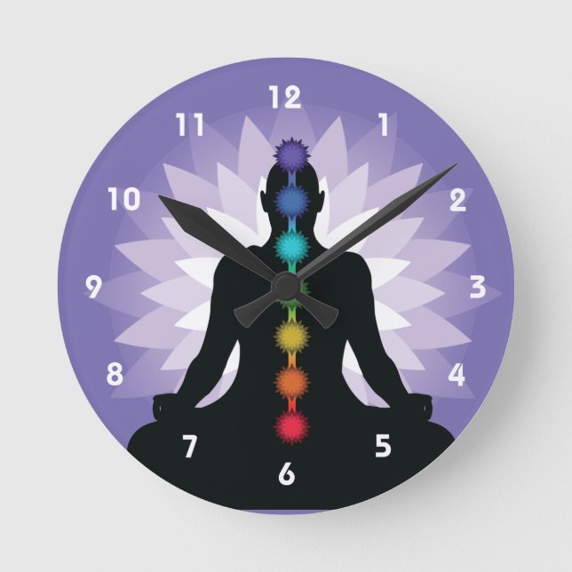 Sept Chakras Yoga Position Conception Mur Horloge (Recto)