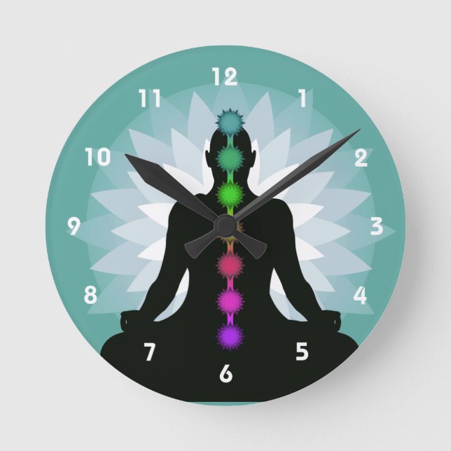 Sept Chakras Yoga Position Conception Mur Horloge (Recto)