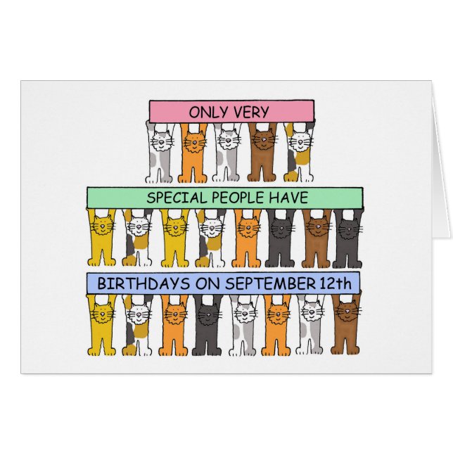 September 12th Birthday, Cartoon Cats. (Front Horizontal)