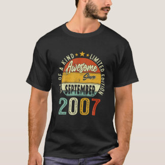 September 2007 Retro Vintage 14Th Birthday 14 Year T-Shirt