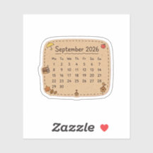 September 2026 Calendar Sticker | Cozy Kraft