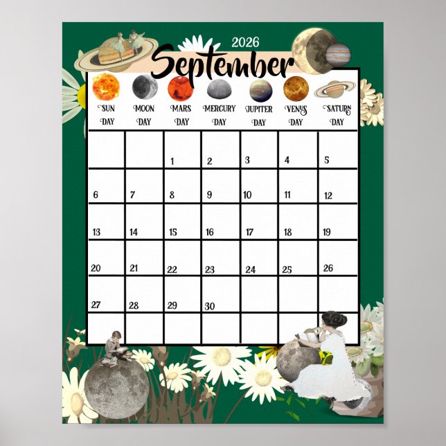 September 2026 Monthly Calendar Astrological    Poster (Front)