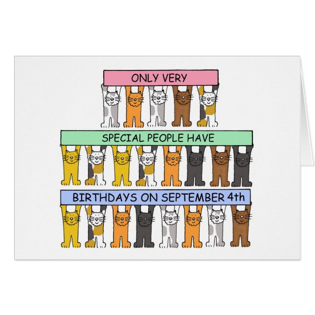 September 4th Birthday, Cartoon Cats Fun. (Front Horizontal)
