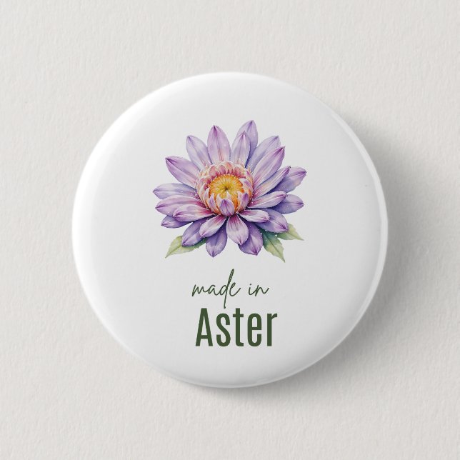 September Aster  Birth Flower Flat Thank You  2 Inch Round Button (Front)