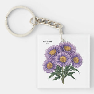 September Aster Birth Month Custom Floral Art Keychain