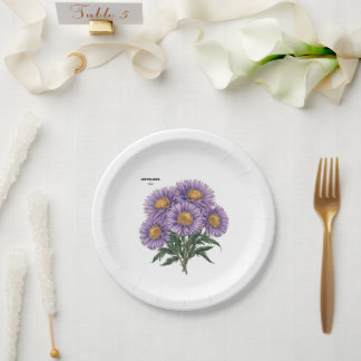 September Aster Birth Month Custom Floral Art Paper Plate
