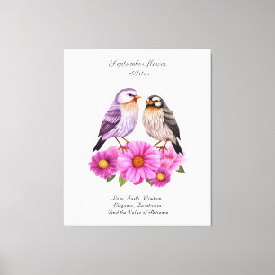 September Aster Flower with Birds Birth Gift  Canvas Print