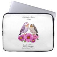 September Aster Flower with Birds Birth Gift