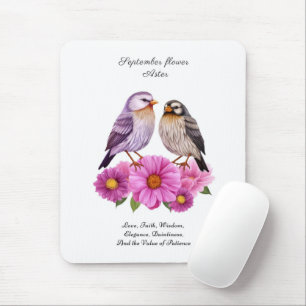 September Aster Flower with Birds Birth Gift Mouse Pad