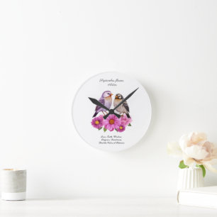 September Aster Flower with Birds Birth Gift Round Clock
