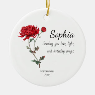 September Aster Personalized Birthday Ceramic Ornament