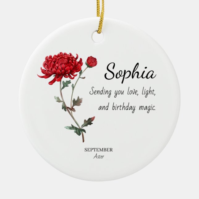 September Aster Personalized Birthday Ceramic Ornament (Front)