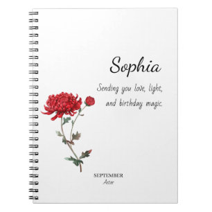 September Aster Personalized Birthday Notebook