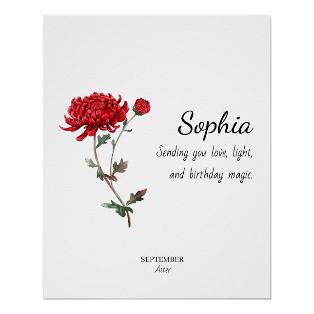 September Aster Personalized Birthday Poster (Front)