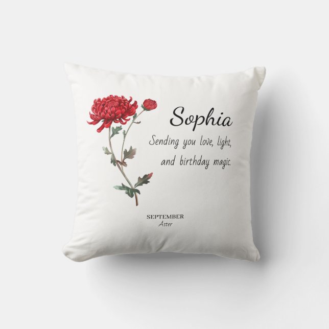 September Aster Personalized Birthday Throw Pillow (Front)