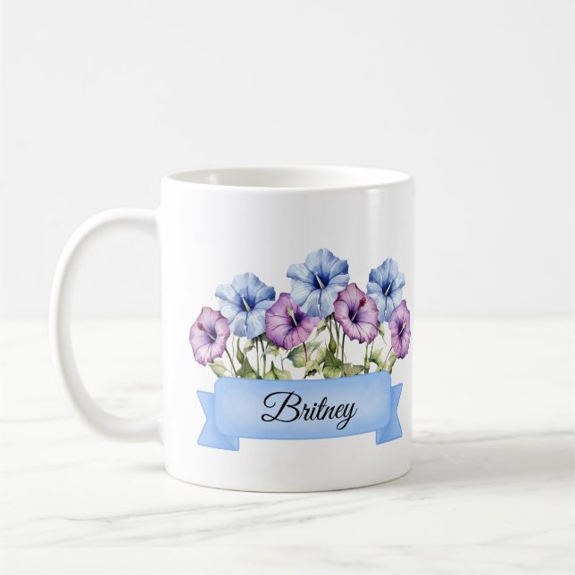 September Birth Aster Flower Personalized  Coffee Mug (Left)