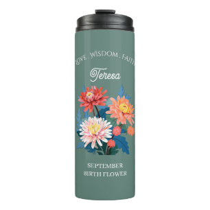 September Birth Flower Custom Name Thermal Tumbler