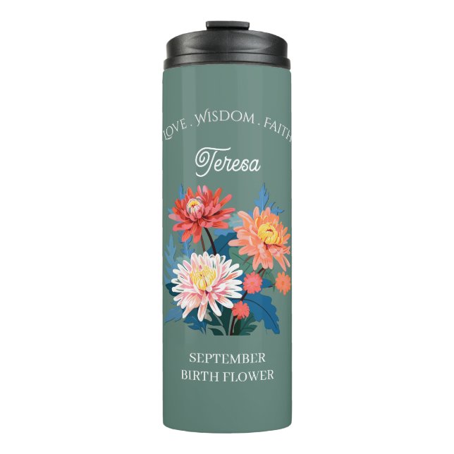 September Birth Flower Custom Name Thermal Tumbler (Front)