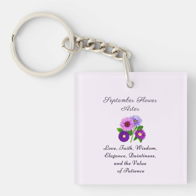 September Birth Month Flower Aster Personalized  Keychain (Front)