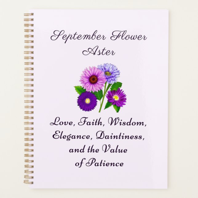 September Birth Month Flower Aster Personalized  Planner (Front)