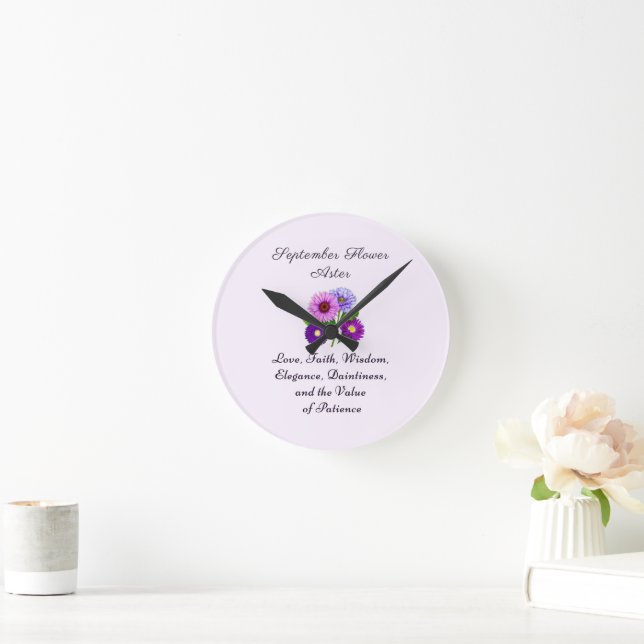 September Birth Month Flower Aster Personalized  Round Clock (Home)