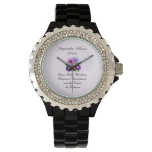 September Birth Month Flower Aster Personalized Watch