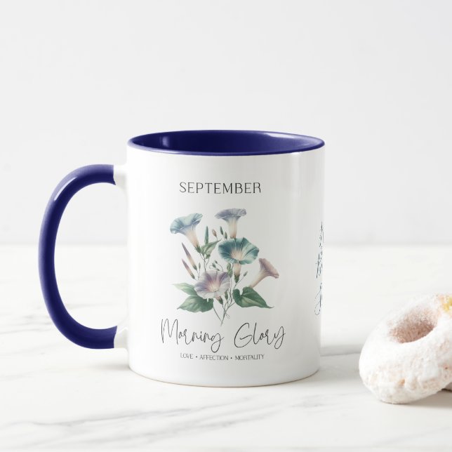 September Birth Month Flower Morning Glory Gift Mug (With Donut)