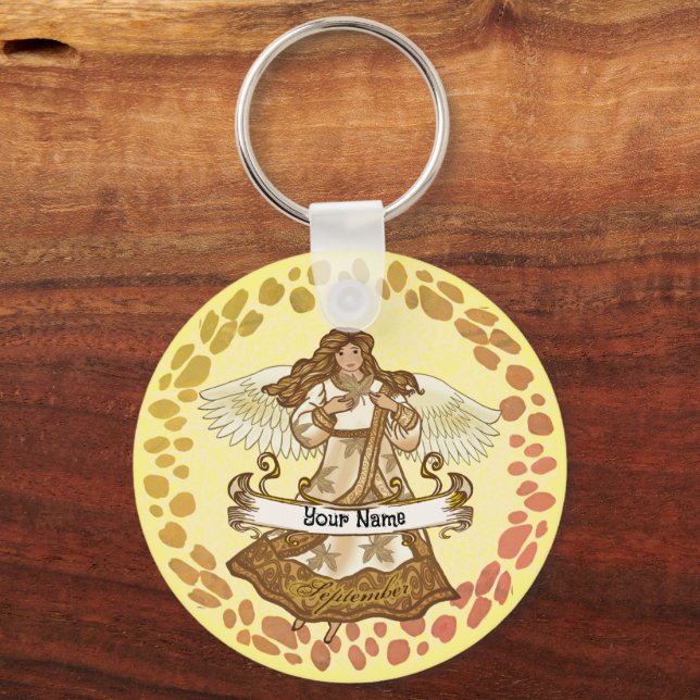 September Birthday Angel  birthday custom keychain (Front)