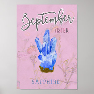 September  Birthday Flower and Birthstone Poster