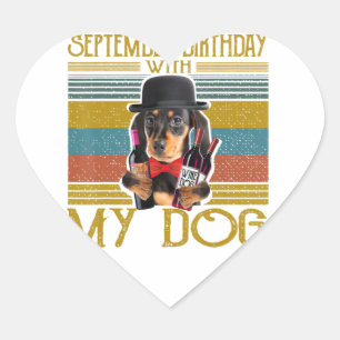 September Birthday With My Dachshund Dog 2020 Heart Sticker