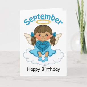 September Birthstone Angel Brunette Birthday Card