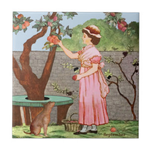 September by Wedgwood Hand Coloured c1885 Repro Tile