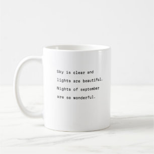 September coffee mug typography poetic clear sky